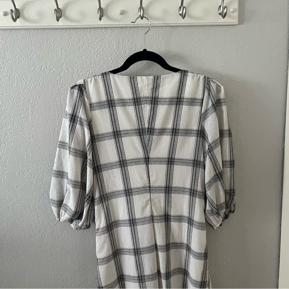 Free People Miss Molly White Plaid Puff-Sleeve Mini Dress - Picture 6 of 10
